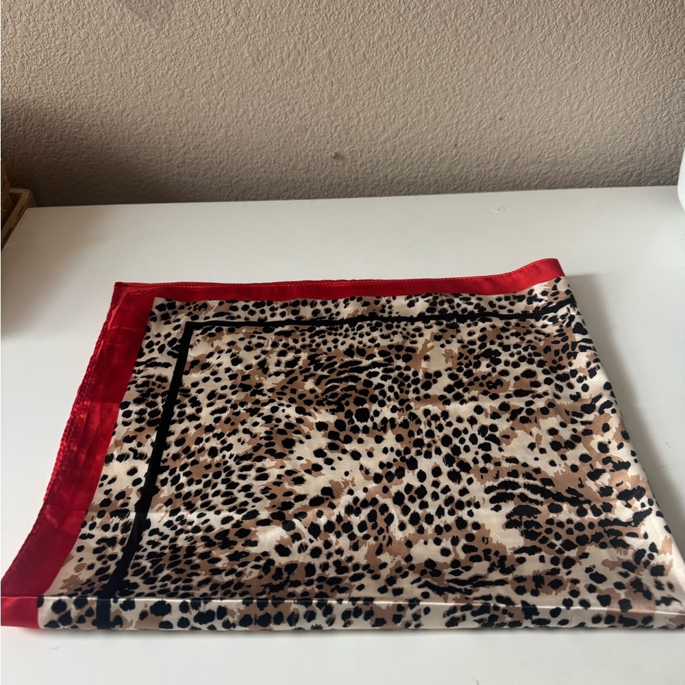 Leopard Print Scarf with Red Border
